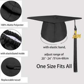 Grad HAGO Unisex Adult Graduation Cap with 2024+2025 Tassel Year Charm for High School & Bachelor Master, Black, One Size