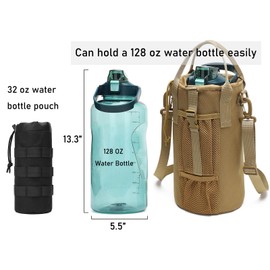 Lemubeane Tactical Molle Water Bottle Pouch 6L/170 oz Columnar EDC Bag Holder with Shoulder Strap and Handle (Tan)