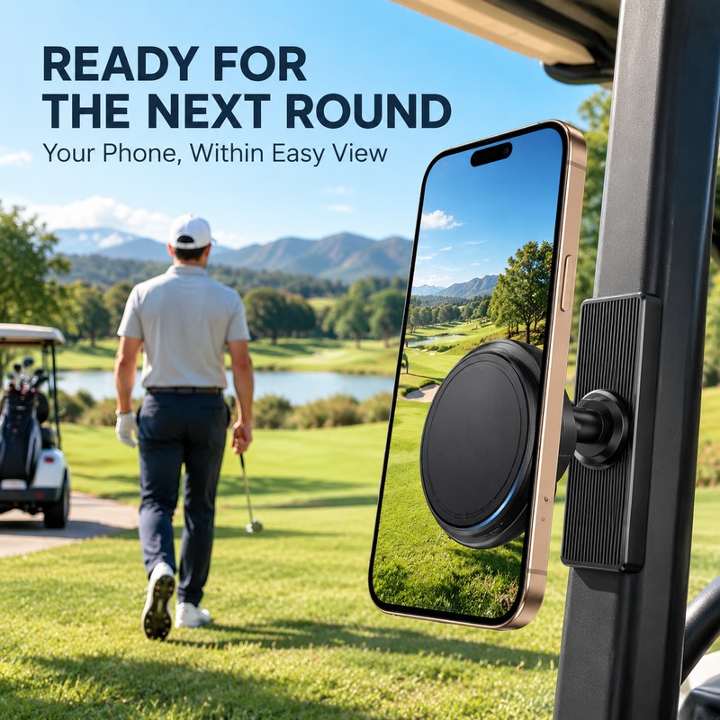 Magnetic Phone Holder for Golf Carts – 360° Rotating Adjustable