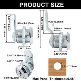 Murtenze 6 Pack Cabinet Locks with Key, 5/8" Cam Locks Keyed Alike, Tool Box Lock with Keys for Secure Drawer Mailbox File RV Storage Tool Box, Zinc Alloy