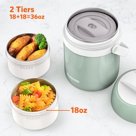 Runkrin Insulated Food Jar 54oz for Hot Food 6 Hours, 2 Tiers Leak-Proof Stackable Thermal Lunch Box Containers, Stainless Steel Vacuum Soup Storage for Kids Men Women, School Picnic