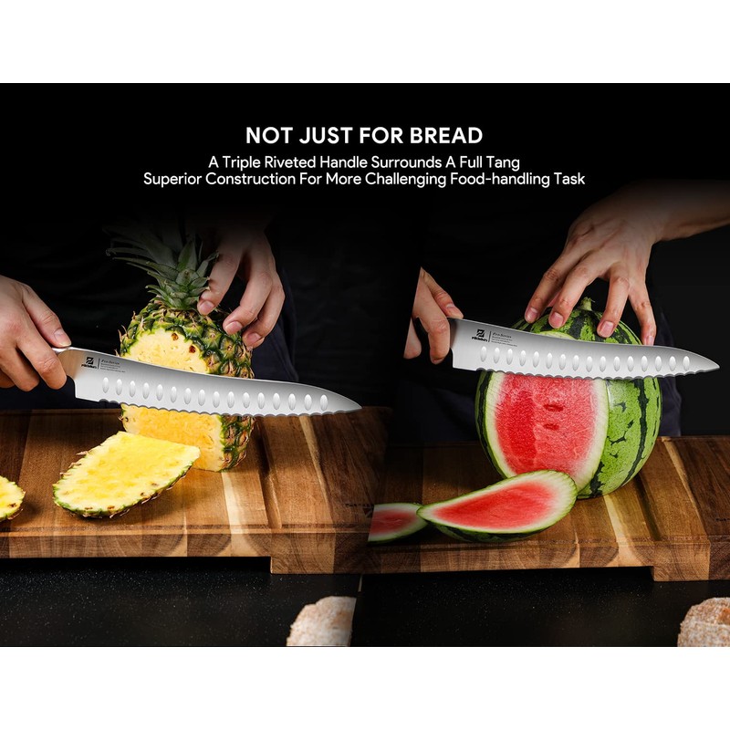 Piklohas Resharpenable Bread Knife, 8 Inch Multifunction Serrated Knife, German