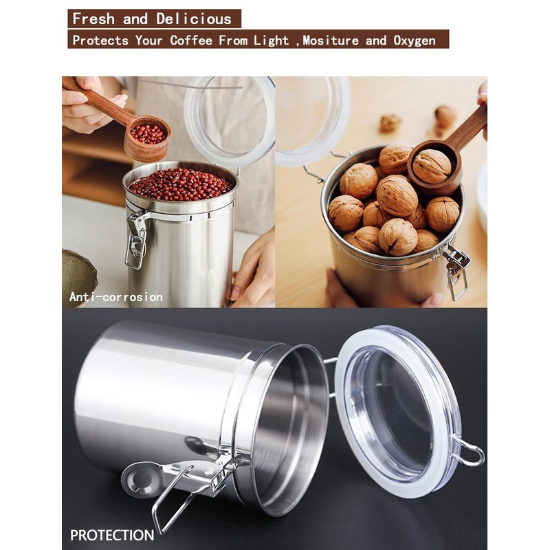 Coffee Canister 4 Pcs Stainless Steel Food Container with Clear