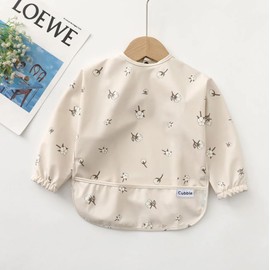 Cubble Waterproof Coverall Baby Feeding Bibs for Mealtimes and Messy Play, Adjustable, Baby Weaning (Cotton Flower, Small (6-12M))