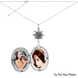 Yspace Lotus Charm Necklace Antique Decor Cameo Pendant 2 Chains Velvet Pouch for Gift (Mini Skull Locket)