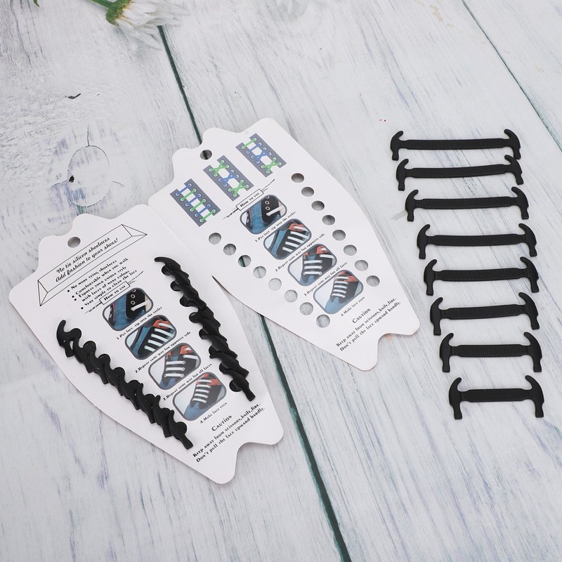 80pcs Silicone Lazy Shoelaces Elastic Black No Tie Shoe Laces