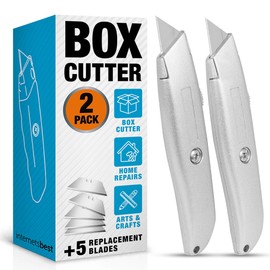 INTERNET'S BEST Premium Utility Knife Set | Retractable Box Cutter with Metal Handle | Heavy-Duty Cutting for Cardboard, Carpet, Plastic | Retractable Blade | Includes 2 Razor Knives & Extra Blades
