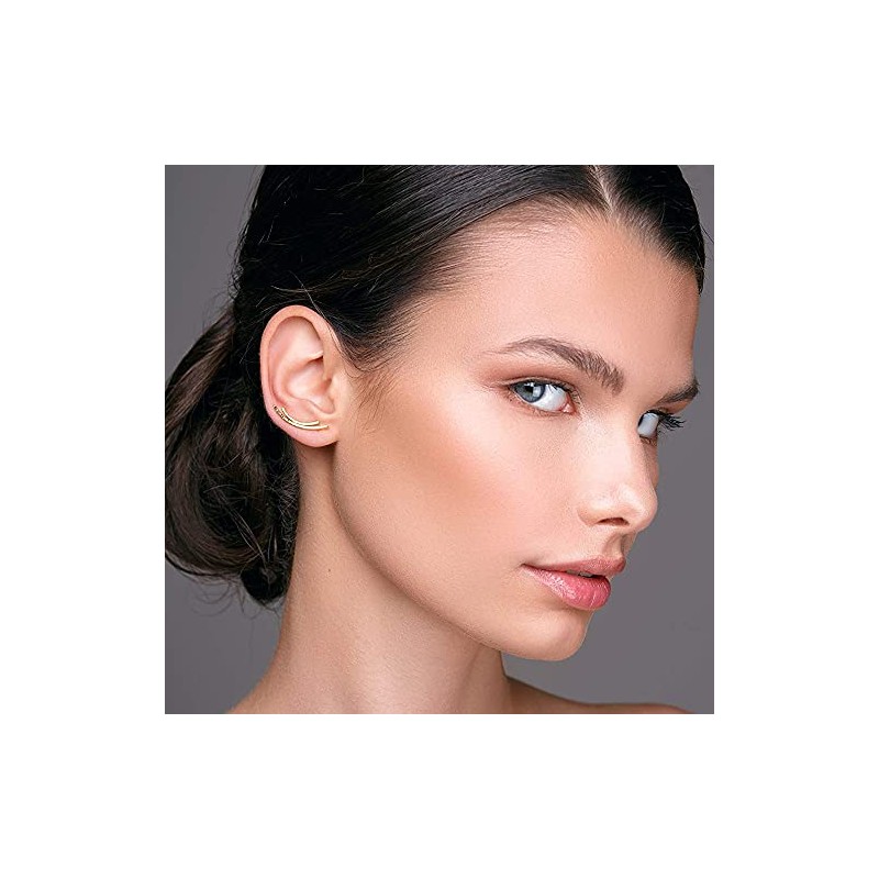 Rose gold-plated minimalist ear cuff earrings made of sterling silver,