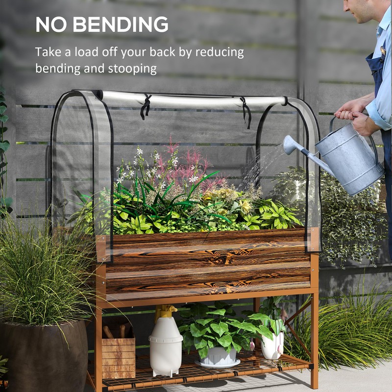 Outsunny Raised Garden Bed with Cover and Storage Shelf, Rectangular