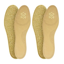 2 Pairs of Genuine Leather Insoles Basic Insoles Brown for Men and Women Size 3.5-13 - Brown - 42 EU