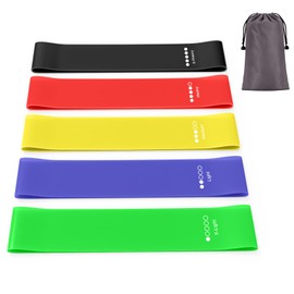 Wanme 5 Piece Set Training Tubes, Rubber Bands, Muscle Training Tubes, Fitness Tubes, Set of 5, Home, Muscle Training, Rubber Bands, 5 Levels of Strength Loops, Home Training, Storage Bag Included, Yellow / Green / Red / Blue / Black