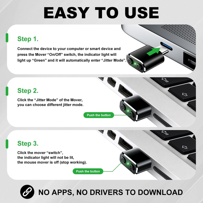 Mouse Jiggler Compatible with Type C Interface Devices,Undetectable Mini USB-C