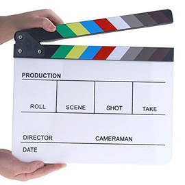 Professional Movie Directors Clapboard, Photography Studio Video TV Acrylic Clapper Board Dry Erase Film Slate Cut Action Scene Clapper with Color Sticks 9.6x11.7 inch/25x30cm, White