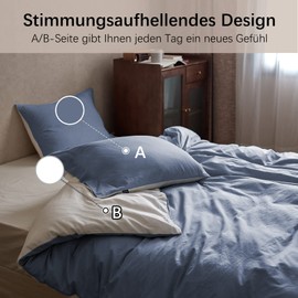 Mildly 2-Piece Bed Linen Set, 135 x 200 cm, Cotton Bed Linen Sets, Denim Blue, with Zip, Similar Texture to Stonewashed Linen, Includes 1 Duvet Cover and 1 Pillowcase, 80 x 80 cm