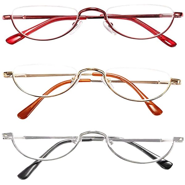 REAVEE 3 Pack Half Frame Retro Designer Alloy Reading Glasses