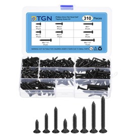 DTGN 310Pcs Wood Screws Assortment Kit - 8 Sizes 304 Stainless Steel #6#8 Phillips Flat Head Self Tapping Screws - for Woodworking, Furniture - Black