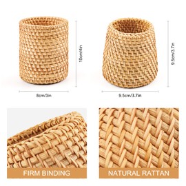 Geila Rattan Pencil Holder for Desk, Hand-woven Desk Organizer, Wooden Pen Holder Pencil Pots Caddy Stationery Storage Box, Makeup Brush Holder Cosmetic Organisers, Cutlery Holder for Table
