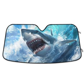 Windshield Sun Shade Cute Shark Blue Ocean Wave Front Window Block UV Shades Visor Reflective Retractable for Car SUV Trucks