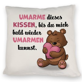speecheese Bär Kissen mit Spruch- Umarme Dieses Kissen bis ich da Bin für Männer Frauen & Paare zum Valentinstag & Geburtstag umarmen DekoKissen Liebe liebevoll