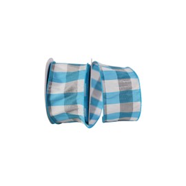 Reliant Ribbon Dupioni Check Grande Wired Edge Ribbon, 2-1/2 Inch X 10 Yards, Turquoise/white
