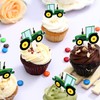 42Pcs Green Tractor Cupcake Toppers Farm Tractor Truck Card, Dessert