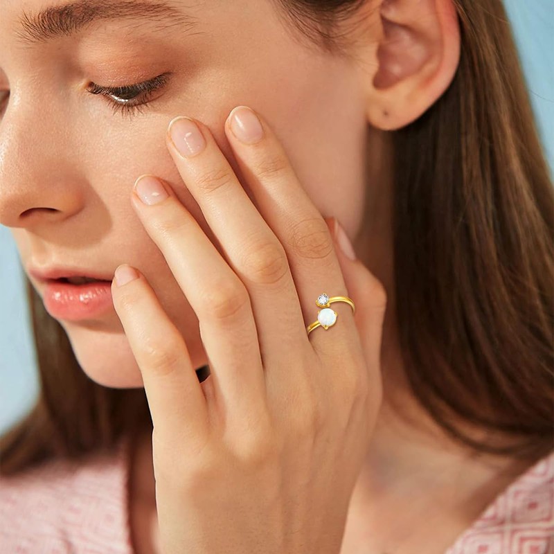 SIMPLGIRL Opal Rings 925 Sterling SIlver Stacking Rings Adjustable Rings