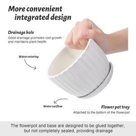 STHIE Ceramic Plant Pots with Drainage Holes and Saucers, Round White Flower Pots for Indoor Plant, Diameter 3.3/4.3/5.5 Inches Small Flower Planters Set of 3