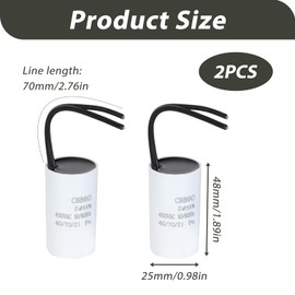 2 x 2µF 450 V CBB60 Capacitor, Starting Capacitor, Motor Capacitor, Work Capacitor for Household Appliances, Durable, Environmentally Friendly, with Cables, Suitable for Circulation Pump, Wall Boiler