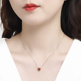 Qings Birthstone Women Heart Necklaces, 925 Sterling Silver January Birthstone Pendant Necklace, Adjustable Chain Gift Box, 12 Months Jewellery Valentines Gift For Her Wife Girls Birthday Wedding