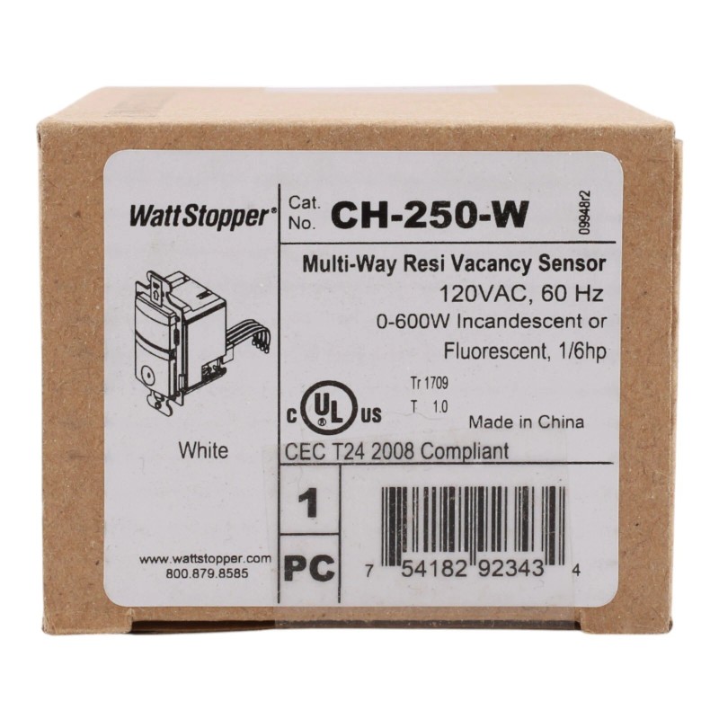 Sensor Switch NEW Wattstopper CH-250-W 600W PIR Vacancy Sensor White