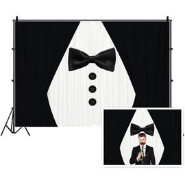 Yeele 6x4ft Gentleman Tuxedo Photography Backdrop Black and White Suit Bow Tie Background Bridegroom Man Portrait Shooting Wallpaper Luxury Dinner Birthday Party Decoration Baby Shower Photo Props