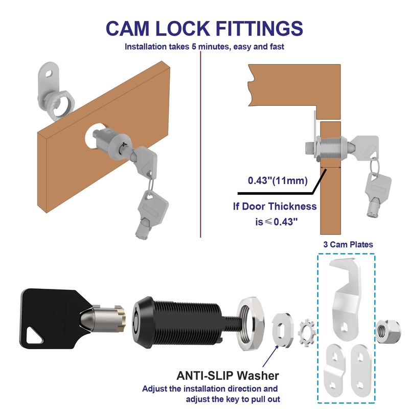 Jayseon 3 Pack RV Storage Lock, 5/8" Cabinet Locks with