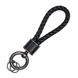 Kirakira Punpummaru Leather Key Chain Braided Key Leather Strap for Cars, Motorcycles, Drops, Loss Prevention, Black