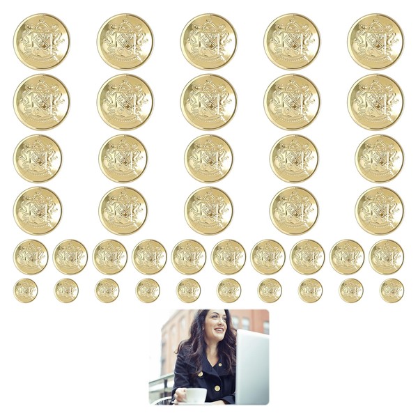 Gold Buttons for Blazer,40PCS Brass Buttons,Gold Botton,Blazer Buttons,Ideal for Blazers,Suits, Coats,Uniforms,15MM,18MM,20MM,22MM (4 Sizes)