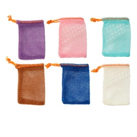 GUTERTOP Pack of 6 Soap Bags for Solid Soap with Drawstring, Nylon Soap Bags for Solid Soap, Soap Bag for Showering, Mesh Bag for Foaming and Drying Soap (6 Colours)