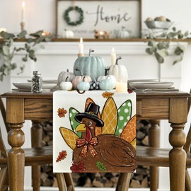 Artoid Mode Turkey Gobble Thanksgiving Table Runner, Harvest Fall Autumn Kitchen Dining Table Decoration for Home Party Decor 13x72 Inch