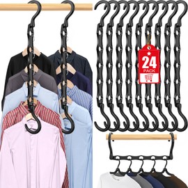 24 Pack Hangers Space Saving Magic Plastic Hanger Organizer Shirt Space Saving Hangers, Multi Clothes Hangers Space Saver for Closet Organizers Storage College Dorm Room Essentials, Black