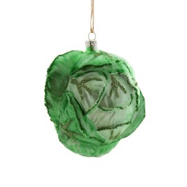 The Bridge Collection 4.5" Glass Glittered Green Head of Cabbage Vegetable Christmas Ornament - Unique and Sparkling Food Holiday Decoration