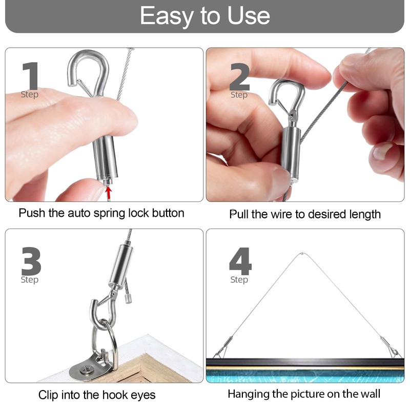 Adjustable Picture Hanging Wire, Upgrade Mirror Frame Hanging Kit, 6.6FT