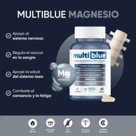 Multiblue Magnesio Con Vitaminas Fortalece Huesos 60caps Sabor Sin Sabor
