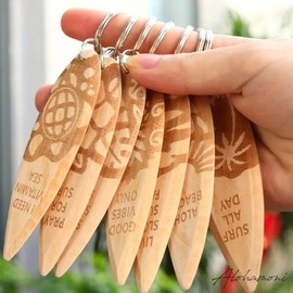 [ALOHAMONI] Wood Surfboard Key Chain Key Chain Wooden Tree Hawaiian Miscellaneous Goods Hawaii Ocean Beach Vintage Retro Cafe California West Coast Resort HAWAII, Honu