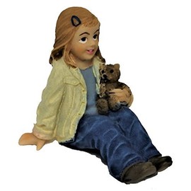 Melody Jane Dolls House Little Girl Sitting with Teddy 1:12 People Resin Figure