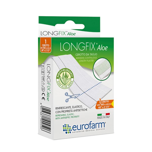 Long Fix Aloe (m 1 x cm 6) Elastic Wound Dressing Made of Non-Woven Fabric with Central Aloe Vera Tablet for the Treatment of Acute Wounds as well as Cuts and Abrasions, Ready to Use Gentle on the