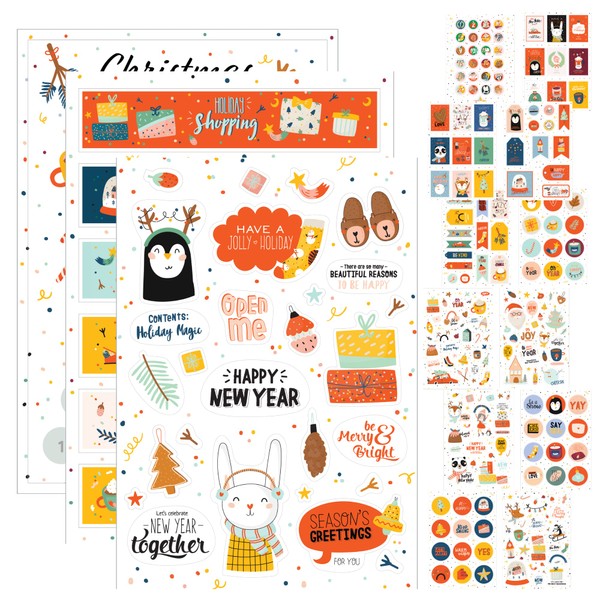 Merry & Bright Christmas Stickers - 14 Sheets of Seasonal