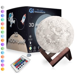 Galaxo 3D Moon Lamp (5.9 inch) with Dark Wooden Stand, 16 LED Colors, Adjustable Brightness, Touch Control, Remote, USB Charging & Gift Box - Modern Lunar Night Light, Creative Gift Idea
