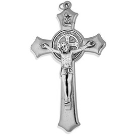 Venerare Traditional Saint Benedict Cross Pendant (Silver-Tone)