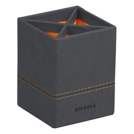 Rhodia 194525C Pen Holder 8 x 11 cm Elegant Faux Leather Ideal for Pens, Brushes and Ballpoint Pens, 1 Piece, Titanium
