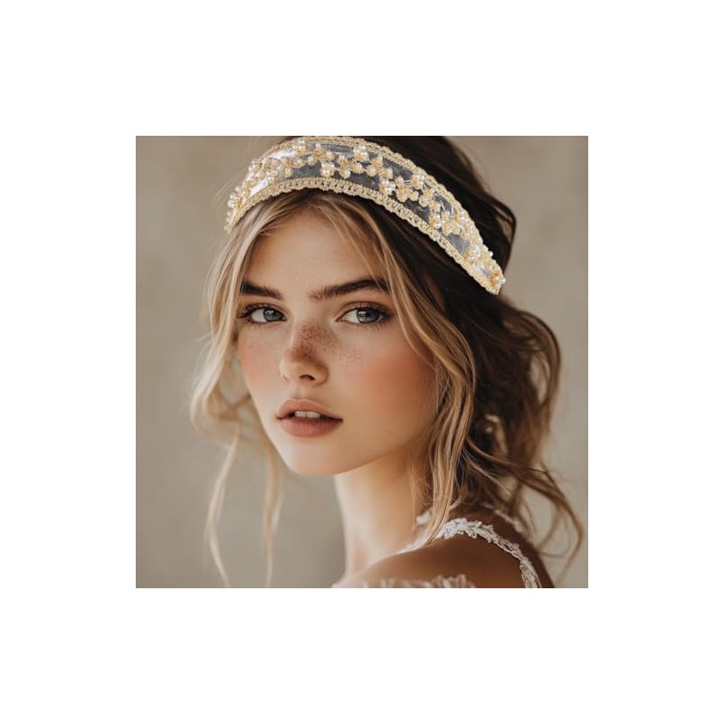 Diademas Elásticas de Encaje para Mujer, con Cuentas Y Adornos,