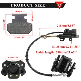 PRO BAT Rear Disc Brake Master Cylinder Caliper Assembly with Extra Brake Pad for 50cc 90cc 110cc 125cc ATV Quad Dirt Bike, Black