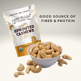 Lark Ellen Farm Unsalted Organic Raw Cashews, Sprouted, Air-Dried, Gluten-Free, Non-GMO, Vegan, Keto, Certified USDA, Peanut-Free Facility, Resealable Bag (10 oz, 3 pack)